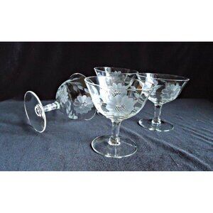 4 Crystal Wine Glasses Cornflower by Hughes Wine Stem 1950's